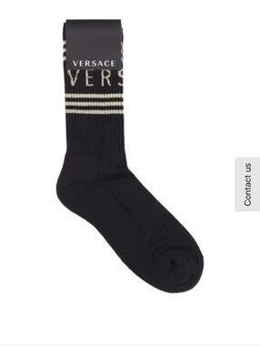 NWT Versace Black Crew Socks with Metallic Gold Logo Stripes